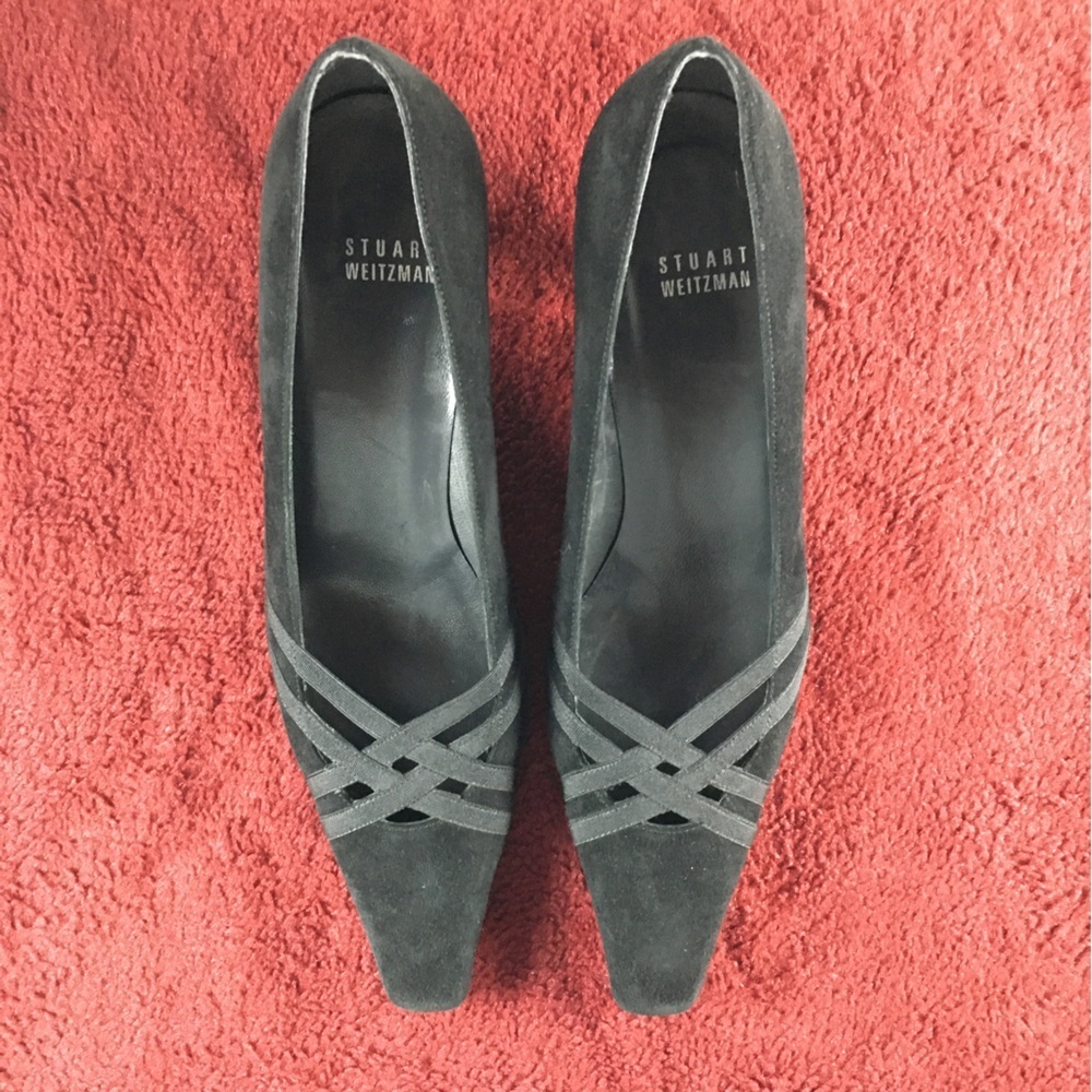STUART WEITZMAN Stuart Weitzman Black Suede Cross Strap Kitten Heel Size 8